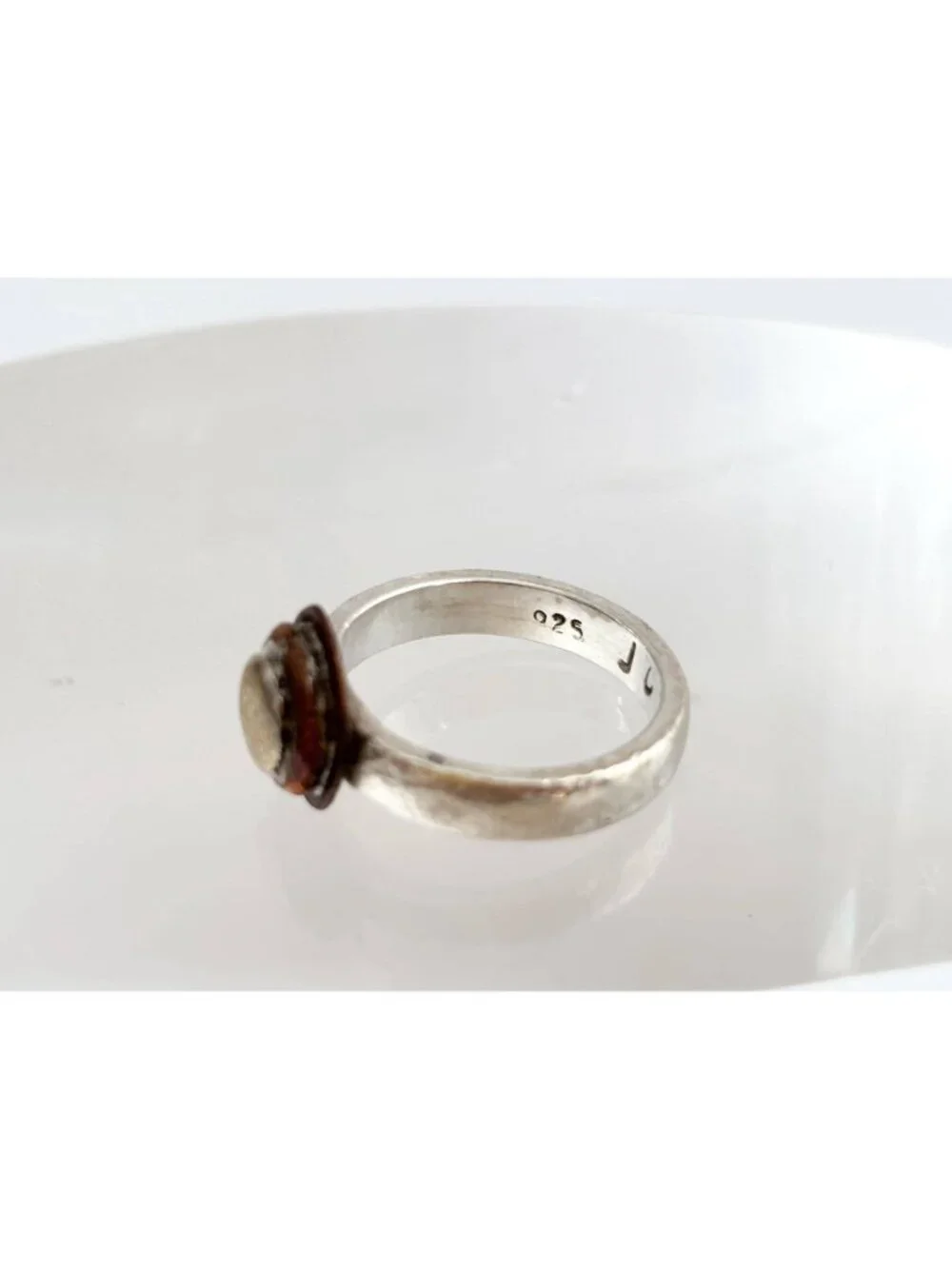 Mixed Metal Bronze Framed Sterling Silver 925 Vintage Ring - sz 4